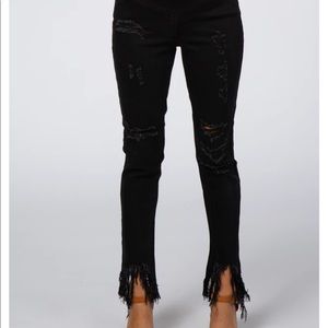 Pinkblush black fringe ankle/crop jeans sz 25